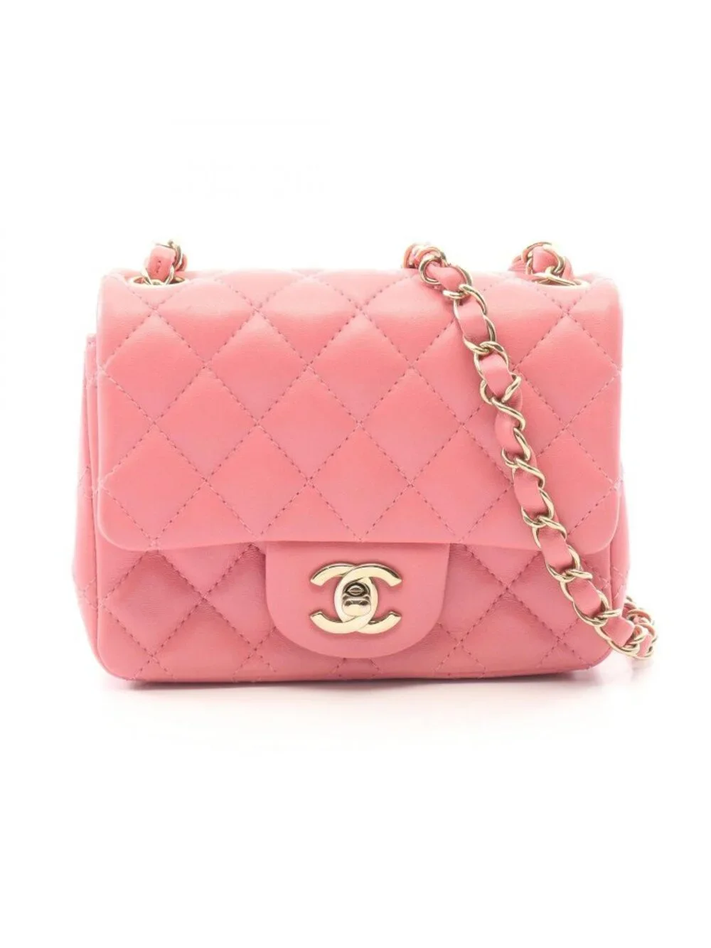 Chanel Shoulder Bag Mini Quilted Pink Lambskin Chain